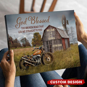 God Blessed The Broken Road Old Barn and Vintage Vehicle Canvas