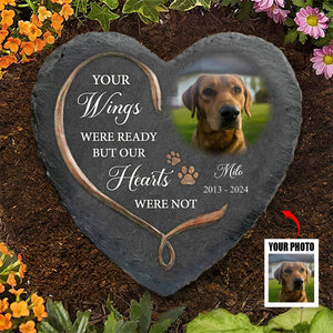 Your Wings Were Ready - Paw And Angel Wings Personalized Pet Memorial Stone