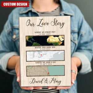 Our Love Story Map Gift, First Met Map Print, Personalized Street Maps Canvas