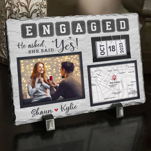 Personalized Engagement Gift For Couple He Asked She Said Yes Photo Slate