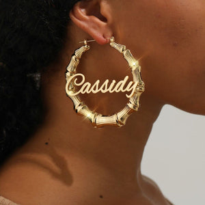 Custom Name Bamboo Earrings - Personalized Earring