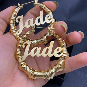 Custom Name Bamboo Earrings - Personalized Earring