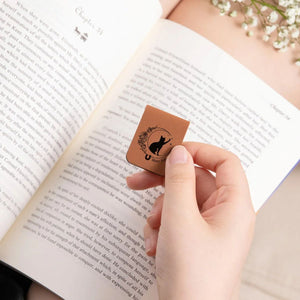 Personalized Cat Moon Birth Flower Magnetic Leather Bookmark Clip With Name