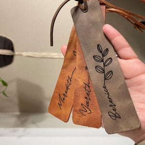 Personalized Birth Flower Custom Name Leather Bookmark Gifts for Readers