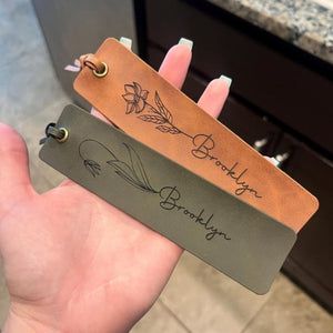 Personalized Birth Flower Custom Name Leather Bookmark Gifts for Readers