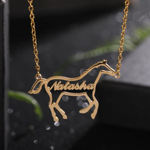 Personalized Horse Silhouette Necklace with Name Gift for Horse Lovers