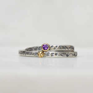 Personalized Flower Tiny Birthstone Stacking Ring - Mothers Rings