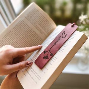 Personalized Birth Flower Custom Name Leather Bookmark Gifts for Readers