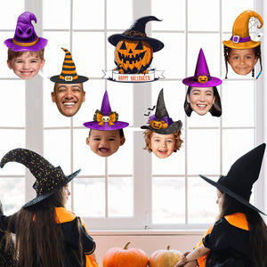 Happy Halloween Decorations Personalized Witch Hat Photo Face Banner