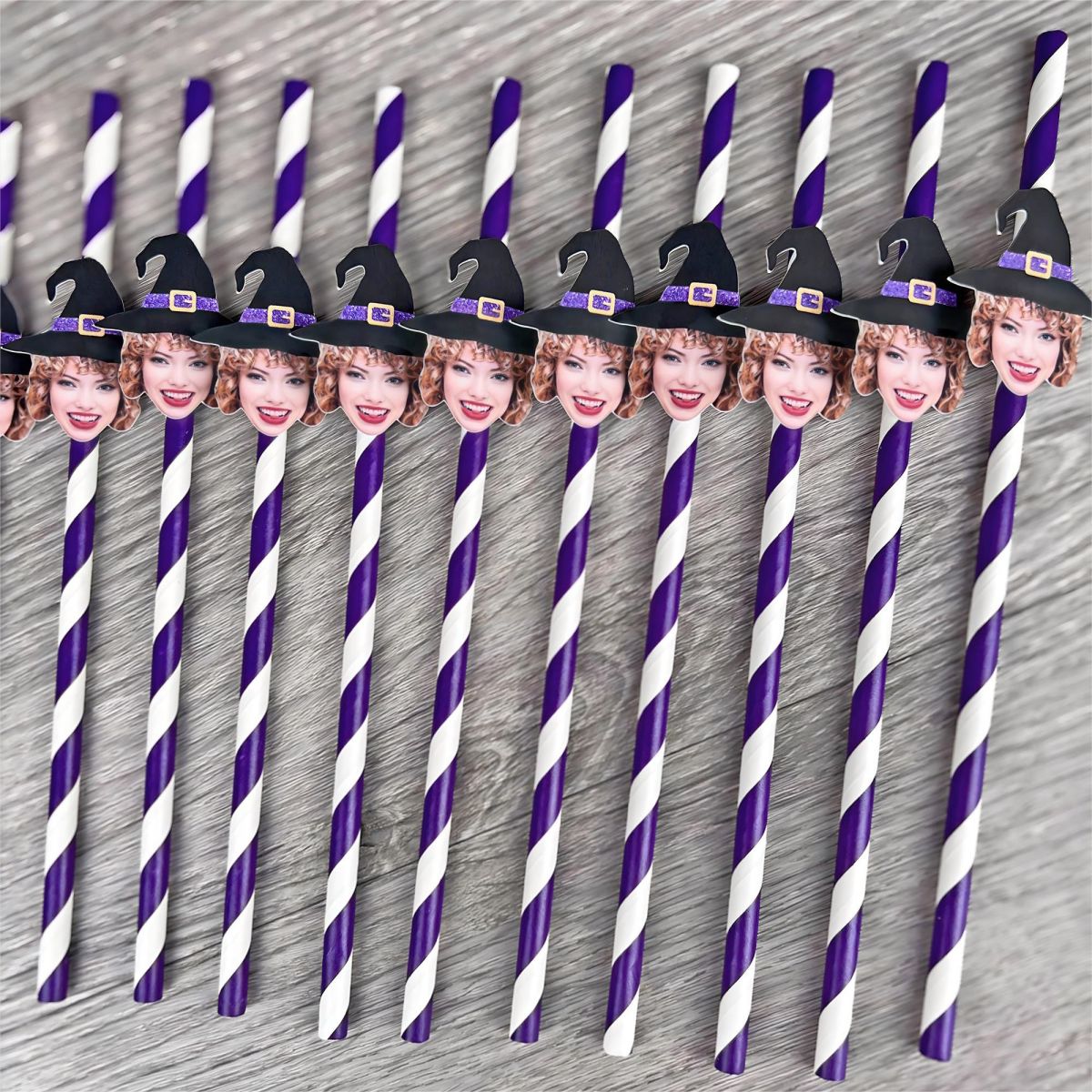 Personalized Halloween Witch Themed Party Face Straws