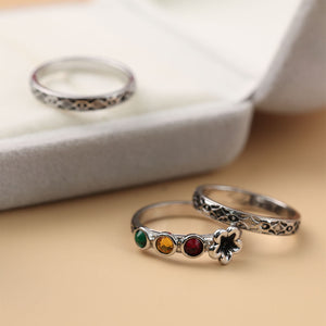 Personalized Multi Birthstone Flower Ring Set