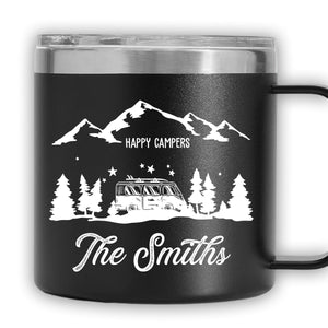 Happy Campers - Gift For Camping Lovers - Personalized 14oz Stainless Steel Tumbler With Handle