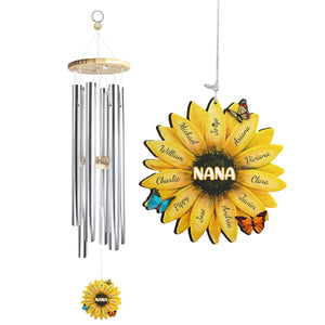 Personalized Mom Grandma Family Sunflower Wind Chimes