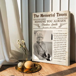 Personalized Memorial Newspaper Canvas Poster,Missing You Always Gift