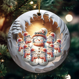 Grandma Snowman With Little Snowman Kids Personalized Ceramic Ornament