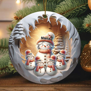 Grandma Snowman With Little Snowman Kids Personalized Ceramic Ornament