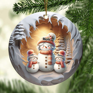 Grandma Snowman With Little Snowman Kids Personalized Ceramic Ornament