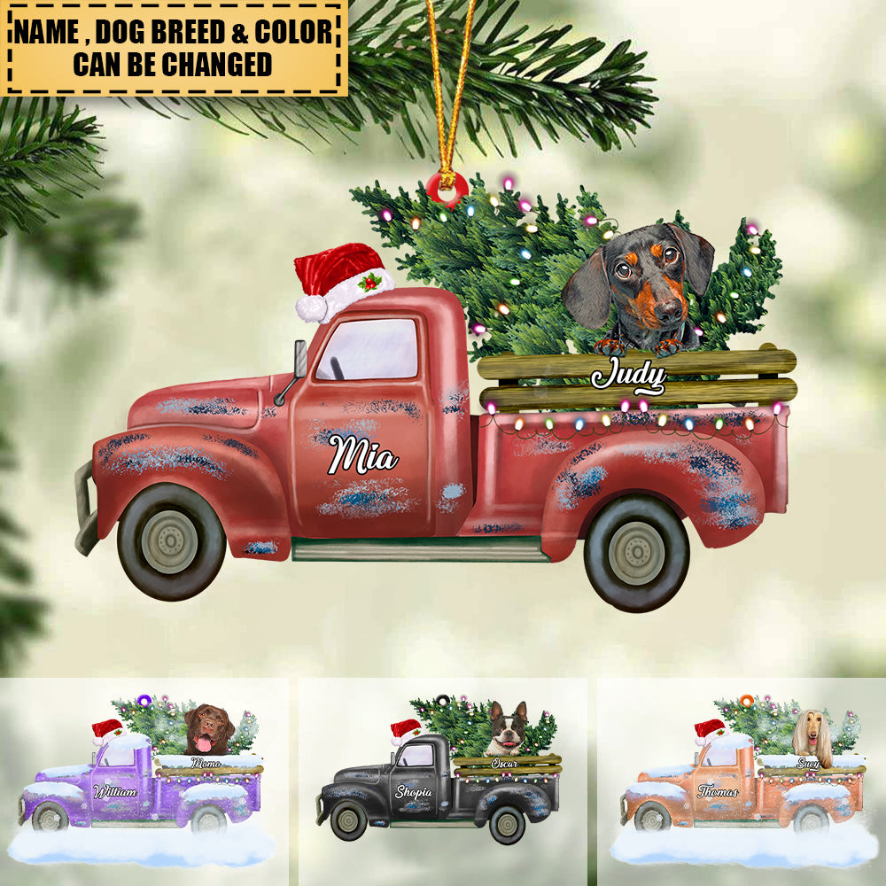 Dog Christmas Tree Red Truck Ornament