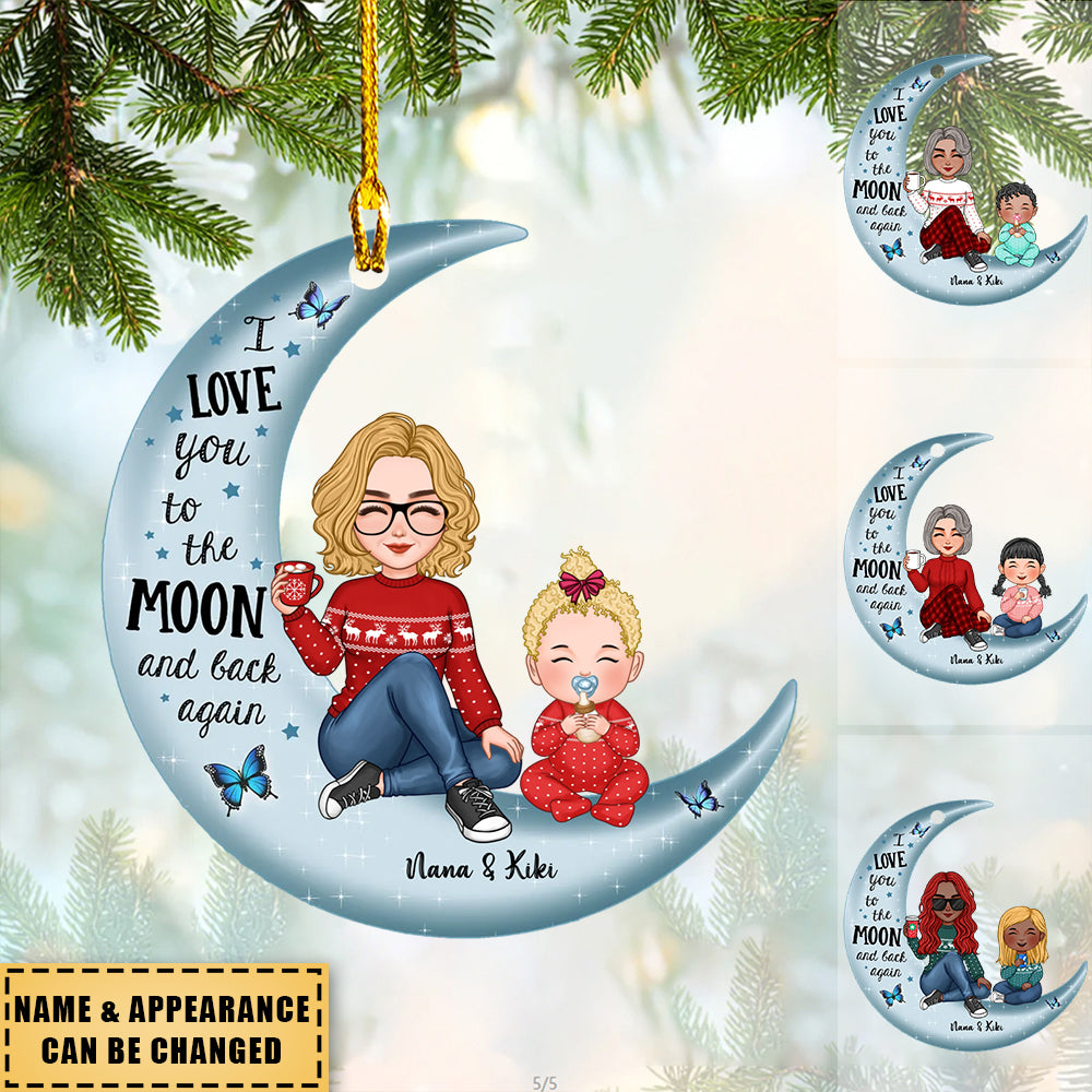 Cute Grandma & Grandkid On Moon Christmas Gift Personalized Acrylic Ornament