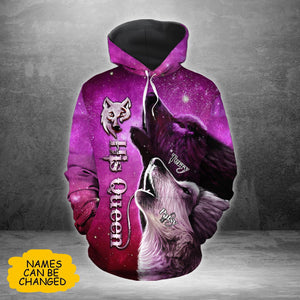 Wolf Couple Her King His Queen Valentine Gift Couple Matching 3D Hoodie