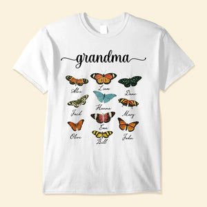 Personalized Custom Nickname Grandma Moms Aunties Butterfly Grandkids T-Shirt