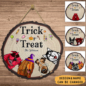 Halloween Trick Or Treat Personalized Dogs Wood Door Sign, Backyard SignHome Decor Gift For Dog Lovers