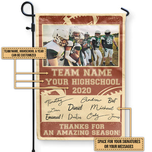 Personalized Photo American Football Team Thanks For The Season Custom Flag, Football Gift