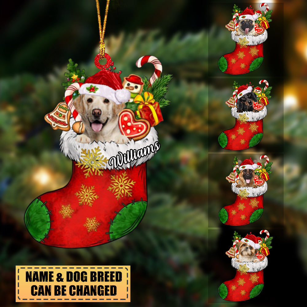 Personalized Dog & Xmas Sock Christmas-Two Sided Ornament