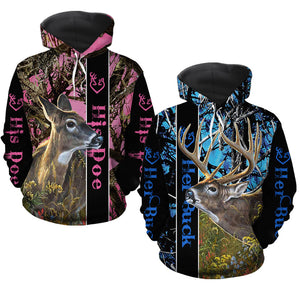 Personalized Her Buck His Doe All Over Print Valentine Gift Couple Matching 3D Hoodie