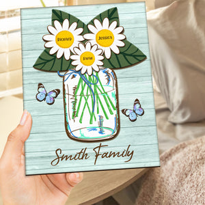 Personalized Grandma/Mom Daisies In Jar 2 Layers Wooden Plaque With Stand