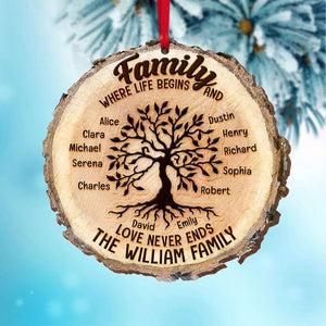 Where Life Begins And Love Never Ends, Personalized Family Tree Wood Ornament