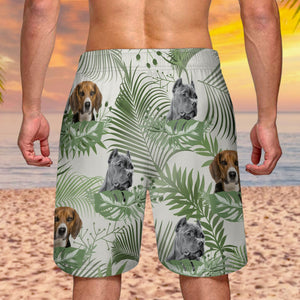 Custom Photo Funny Family Pet Face Tropical Leaf - Funny Gift For Pet Lovers- Personalized Unisex Beach Shorts