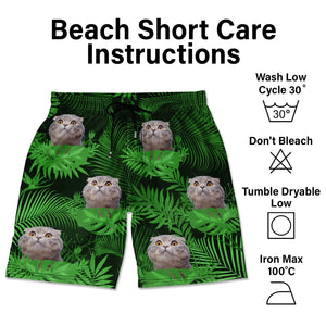 Custom Photo Funny Family Pet Face Tropical Leaf - Funny Gift For Pet Lovers- Personalized Unisex Beach Shorts