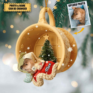 Personalized Pet Sleeping In A Tiny Cup Christmas Holiday Upload Photo Ornament-Gift For Pet Lover