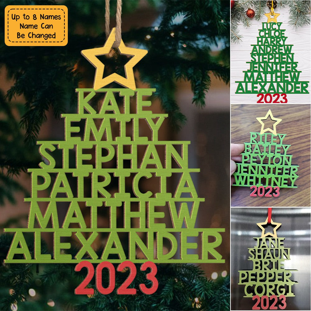 Family Christmas Tree - Personalized Wood Ornament