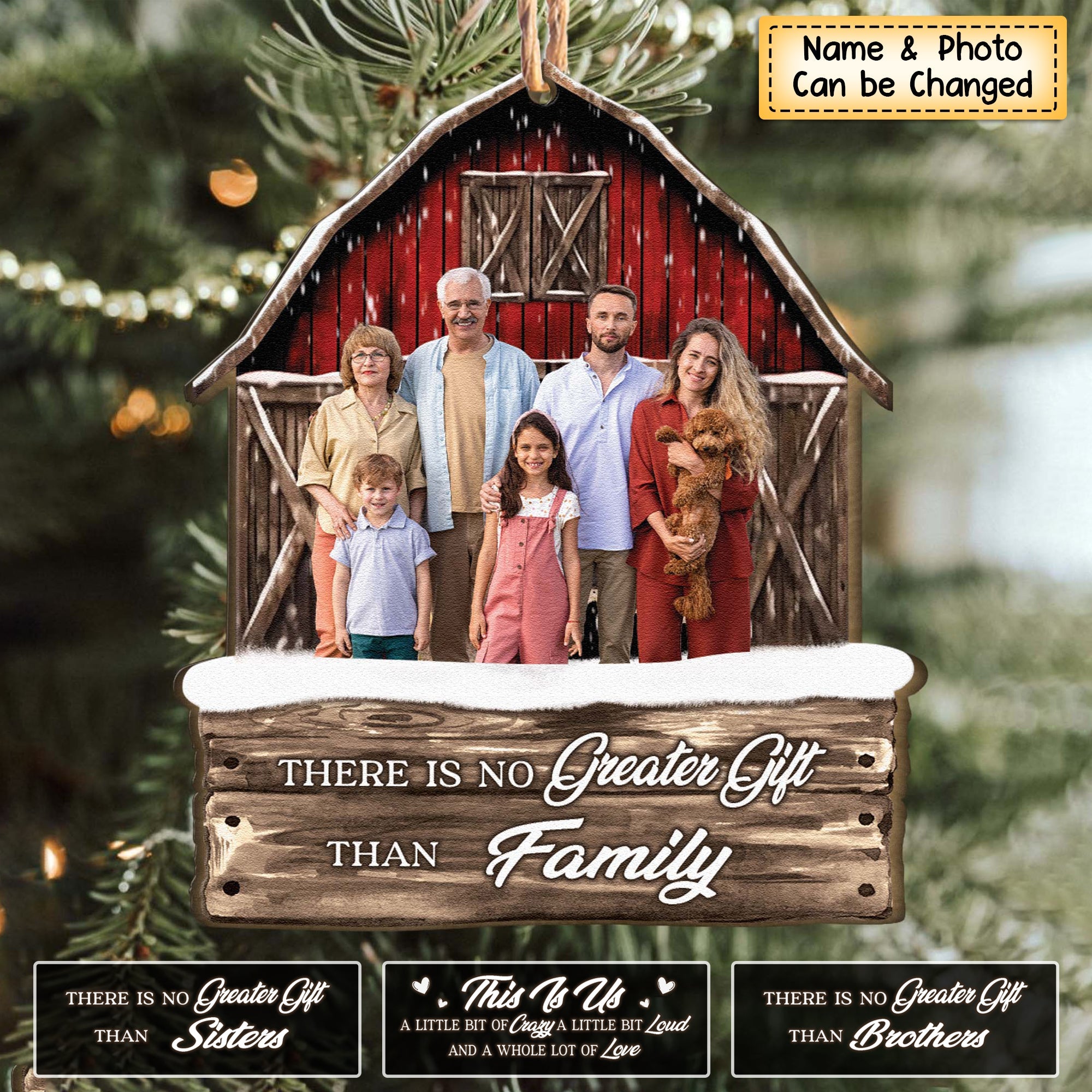 Red Barn Christmas Family Custom Photo - Personalized Photo Ornament